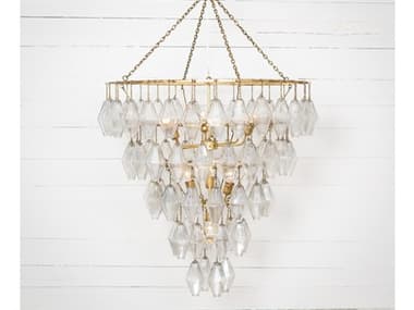 Four Hands Hutton 39" Wide 10-Light Gold Leaf Iridescent Glass Clear Tiered Chandelier FSIHTN002A