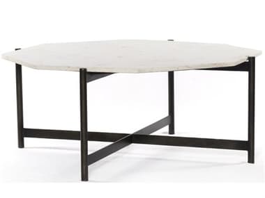 Four Hands Marlow Adair 39" Octagon Hammered Grey W clear Powder Coat Polished White Marble Coffee Table FSIMAR179