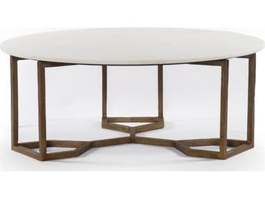 Four Hands Marlow Naomi 39" Round Raw Brass Polished White Marble Coffee Table FSIMAR186