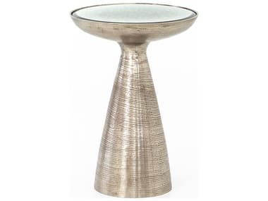 Four Hands Marlow 16" Round Brushed Nickel Ash Glass End Table FSIMAR48
