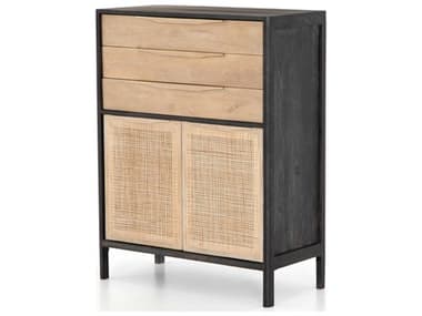 Four Hands Prescott 33" Wide 3-Drawers Black Wash Natural Cane Mango Wood Accent Chest FSIPRS032B