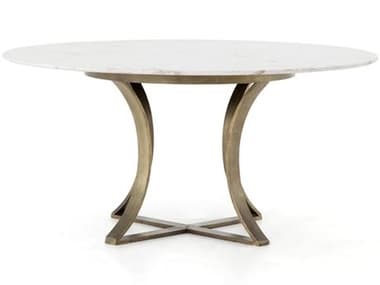 Four Hands Rockwell Cast Brass / Polished White Marble 60'' Wide Round Dining Table FSIRCK144