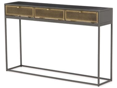 Four Hands Rockwell Gunmetal / Perforated Brass Patina 50'' Wide Rectangular Console Table FSIRCK290