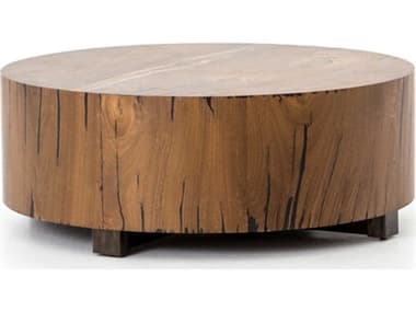 Four Hands Wesson Hudson 40" Round Wood Natural Yukas Resin Bronzed Iron Coffee Table FSUWES103A