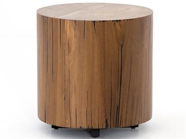 Four Hands Wesson Hudson 20" Round Wood Black Pine Natural Yukas Resin End Table FSUWES201A