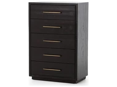 Four Hands Hadley 30" Wide 5-Drawers Burnished Black Solid Wood Accent Chest FS108034003