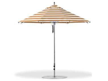 Frankford Greenwich Aluminum Silver Anodized 9 Foot Wide Octagon Pulley Lift Umbrella - Nonstocked Striped Fabric FU854CAMSTRIPE
