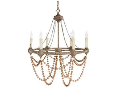 Gabby Nadia Rust with Beige Washed Beads Six-Light 28'' Wide Chandelier GASCH151955