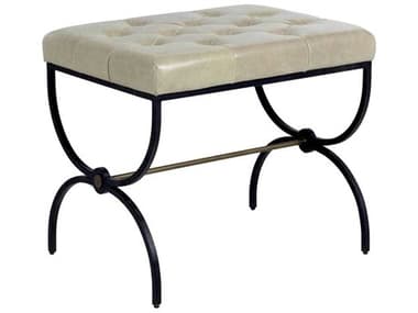 Gabby Galvin Gray Leather, Textured black metal, Brushed brass Accent Stool GASCH161205