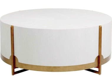 Gabby Clifton White Cerused Oak, Brass 47'' Wide Round Coffee Table GASCH163255