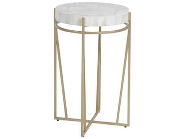 Gabby Krissa 16" Round Painted Champagne Gray Marble Cream End Table GASCH163315