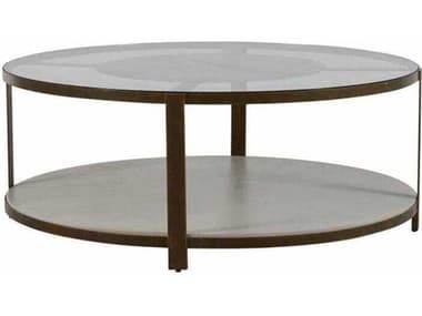 Gabby Marlon 48" Round Glass Brushed Copper Coffee Table GASCH168110