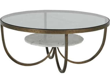 Gabby Wilbur 36" Round Glass Antique Brass Chipped Marble Coffee Table GASCH169185