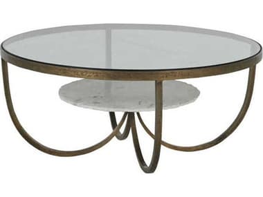 Gabby Wilbur Round Glass Antique Brass Chipped Marble Coffee Table GASCH169185