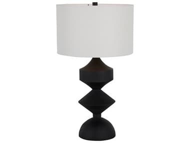 Gabby Maddox Plaster Black Feather White Linen Buffet Lamp GASCH170015