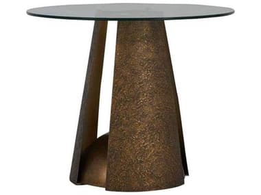 Gabby Lisbon Round Clear Tempered Glass Textured Brass Dining Table GASCH170105