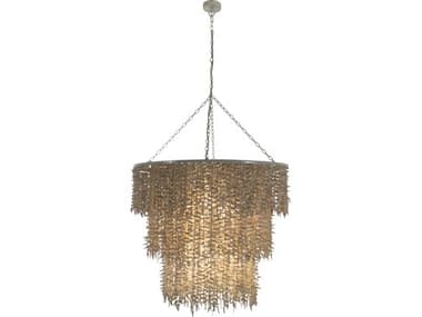 Gabby Victoria 7-Light Winter White Natural Ivory Brown Drum Tiered Pendant GASCH175456