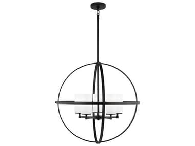 Generation Lighting Alturas 27" Wide 5-Light Midnight Black Glass Globe Chandelier GEN3124605112