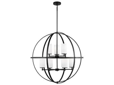 Generation Lighting Alturas 32" Wide 9-Light Midnight Black Glass Globe Chandelier GEN3124609112