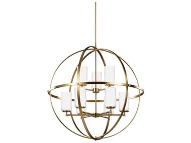 Generation Lighting Alturas 32" Wide 9-Light Satin Brass Glass Globe Chandelier GEN3124609848