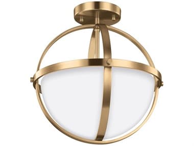 Generation Lighting Alturas 14" 2-Light Satin Brass Bronze Glass Globe Semi Flush Mount GEN7724602848