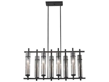 Generation Lighting Ethan 37" 8-Light Antique Forged Iron Brushed Steel Black Glass Cylinder Island Pendant GENF26308AFBS