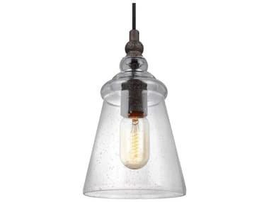 Generation Lighting Loras 5" 1-Light Dark Weathered Iron Brown Glass Bell Mini Pendant GENP1449DWI