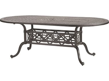 Gensun Grand Terrace Cast Aluminum 86''W x 42''D Oval Dining Table with Umbrella Hole GES103400B3