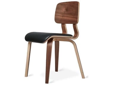 Gus* Modern Cardinal Leather Walnut Wood Black Upholstered Side Dining Chair GUMECCHCARDMOTBLAWN