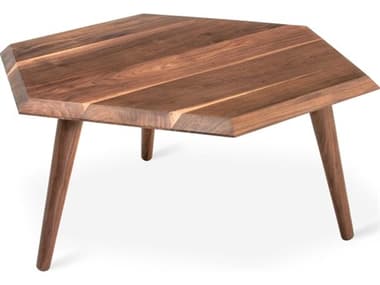 Gus* Modern Metric 31&quot; Hexagon Wood Walnut Coffee Table GUMECCTMETRWN