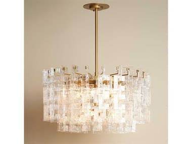 Global Views 37" 12-Light Brushed Brass Crystal Clear Glass Pendant GV780679