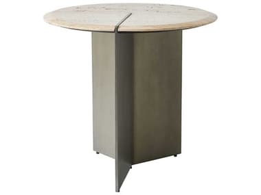 Global Views Sundial Round Stone Brushed Antique Gunmetal End Table GV791702
