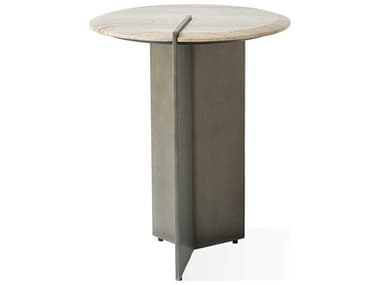 Global Views Sundial Round Stone Brushed Antique Gunmetal End Table GV791703