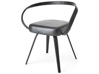 Global Views Leather Black Upholstered Arm Dining Chair GV993840
