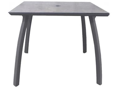 Grosfillex Sunset Aluminum Volcanic Black/Granite 36'' Square Dining Table with Umbrella Hole GXS6602288