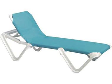 Grosfillex Nautical Sling Resin White Adjustable Chaise Lounge in Turquoise GXUS101241