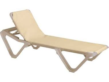 Grosfillex Nautical Sling Resin Sandstone Adjustable Chaise Lounge in Khaki GXUS155003