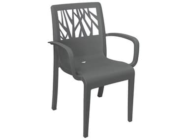 Grosfillex Vegetal Resin Charcoal Stacking Dining Arm Chair GXUS203002
