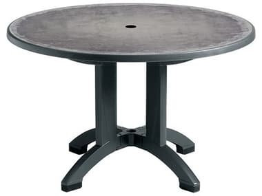 Grosfillex Aquaba Classic Resin Zinc/Ranch 48'' Round Dining Table with Umbrella Hole GXUS480902
