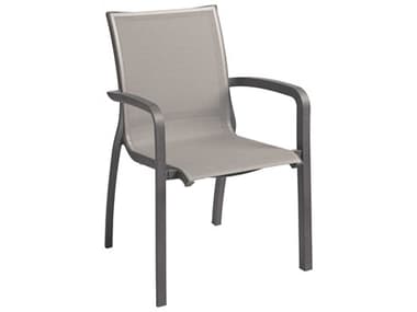 Grosfillex Sunset Solid Gray Sling With Volcanic Black Frame Resin Dining Chair GXUS644288