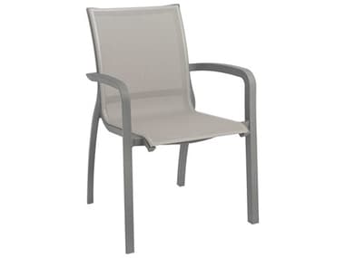 Grosfillex Sunset Solid Gray Sling With Platinum Frame Resin Dining Chair GXUS644289
