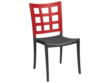 Grosfillex Plazza Aluminum Apple Red/Charcoal Stacking Dining Side Chair GXUS647202