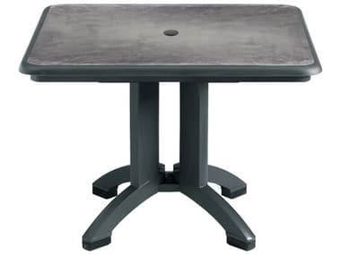 Grosfillex Aquaba Resin Zinc/Charcoal 32'' Square Dining Table with Umbrella Hole GXUS744002