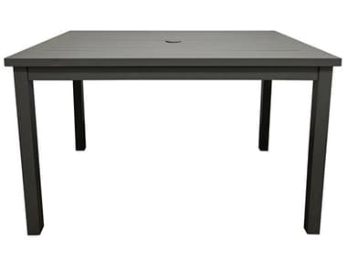Grosfillex Sigma Aluminum Volcanic Black 51"W x 28"D Rectangular Bar Height Table with Umbrella Hole GXUS931288