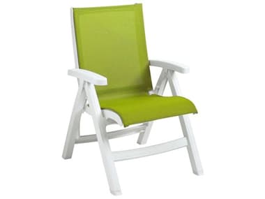 Grosfillex Jamaica Beach Sling Resin White Midback Folding Lounge Chair in Fern Green GXUT093004