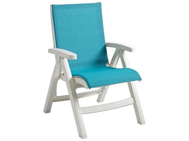 Grosfillex Jamaica Beach Sling Resin White Midback Folding Lounge Chair in Turquoise GXUT094004