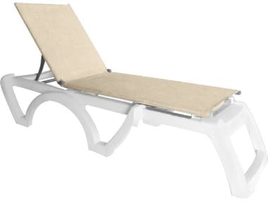 Grosfillex Jamaica Beach Sling Resin White Adjustable Chaise Lounge in Straw GXUT120004
