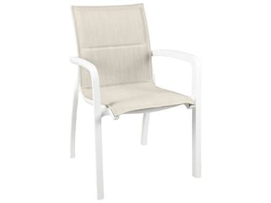 Grosfillex Sunset Sling Aluminum Resin Glacier White Comfort Stackable Dining Arm Chair in Beige GXUT210096