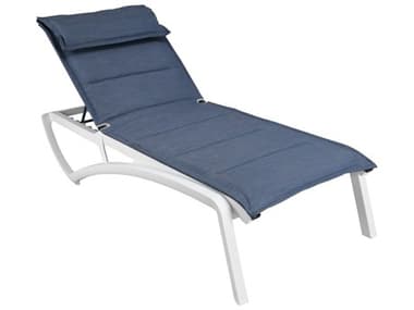 Grosfillex Sunset Sling Aluminum Resin Glacier White Comfort Chaise Lounge in Madras Blue GXUT220096