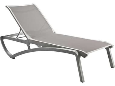 Grosfillex Sunset Sling Aluminum Resin Platinum Gray Chaise Lounge in Solid Gray GXUT246289